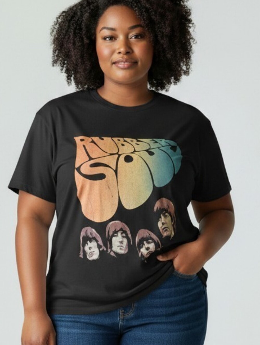Black Graphic Tee - The Beatles Band Print Size 5